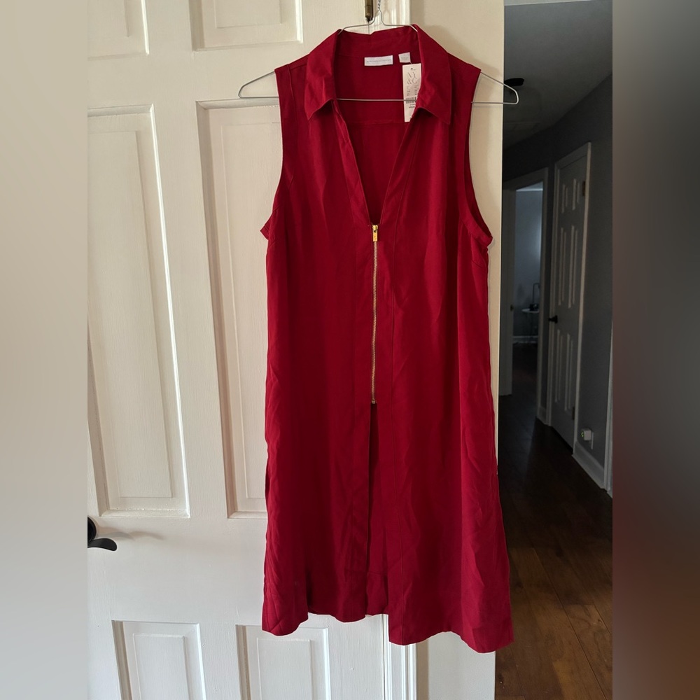 New york and company red zipper tunic